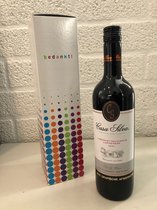 Wijndoos cadeauverpakking  1 fles - Bedankt - met stipjes 10 ex.