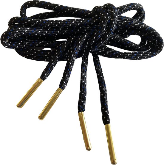Schoenveter Lacy met gouden tips - zwart-blauw-wit - 90 cm lang x 4 mm breed - Onefashion