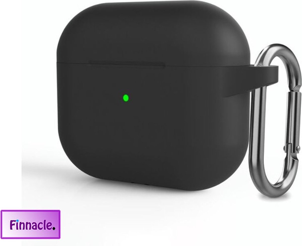 Finnacle - Hoesje geschikt voor Apple AirPods 3 met clip - Zwart- Beschermhoes - Siliconen - Case - Soft case