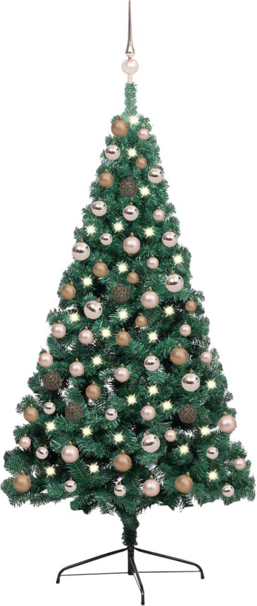 VidaLife Kunstkerstboom met LED's en kerstballen half 150 cm groen
