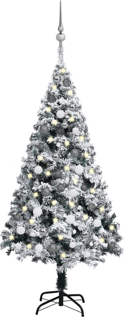 VidaLife Kunstkerstboom met LED's en kerstballen 150 cm PVC groen