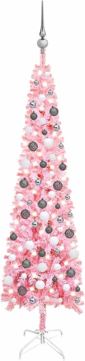VidaLife Kerstboom met LED's en kerstballen smal 180 cm roze
