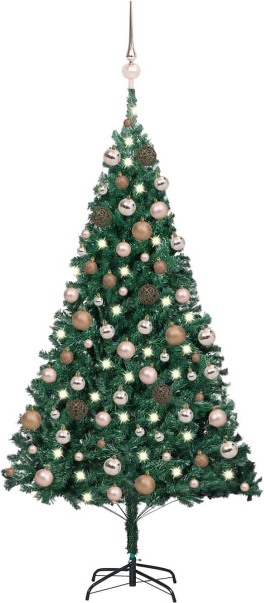 VidaLife Kunstkerstboom met LED's en kerstballen 150 cm PVC groen