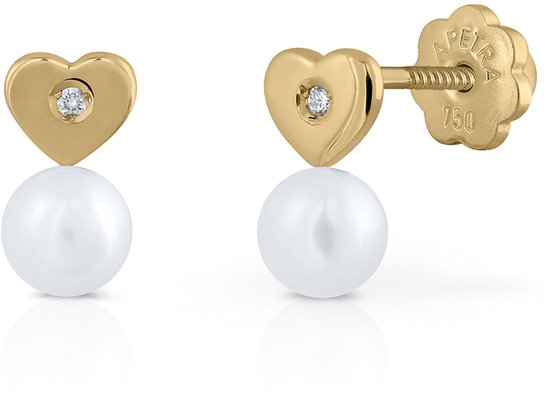 Lapetra LPGO0001 - Clips d'oreilles - Coeur - Or 18 carats - Diamant - Perle