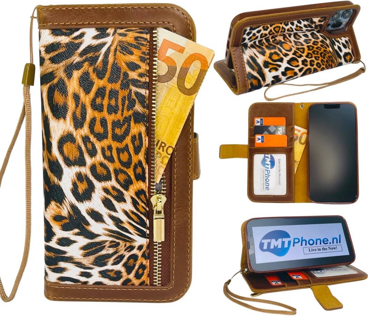 Hoesje geschikt voor Samsung Galaxy S22 Ultra- Kunstleer Book Case met Rits tijger print - Portemonnee hoesje