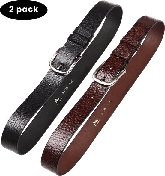 AKA deri-Riemen heren 2 pack ( Zwart en Donkerbruin ) - Sportief - Echt Leer-Taille: 115 cm - Totale lengte riem: 130 cm-cadeau voor man-Breedte 4 cm