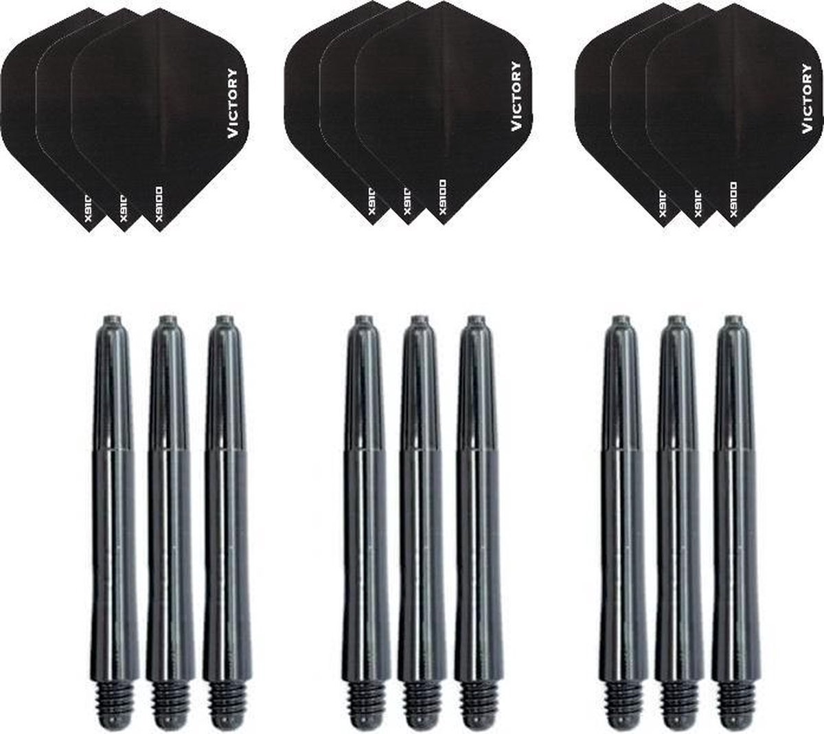 3 sets (9 stuks) Super Sterke Zwarte Poly XS100 - dart flights - en 3 sets (9 stuks) zwarte - dart shafts