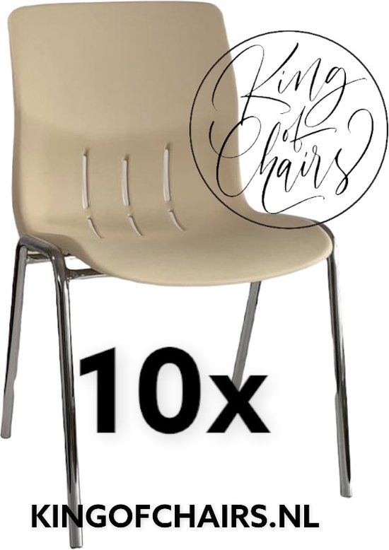 King of Chairs -set van 10- model KoC Denver crème met verchroomd onderstel. Kantinestoel stapelstoel kuipstoel vergaderstoel tuinstoel kantine stoel stapel stoel Jolanda kantinestoelen stapelstoelen kuipstoelen stapelbare Napels eetkamerstoel