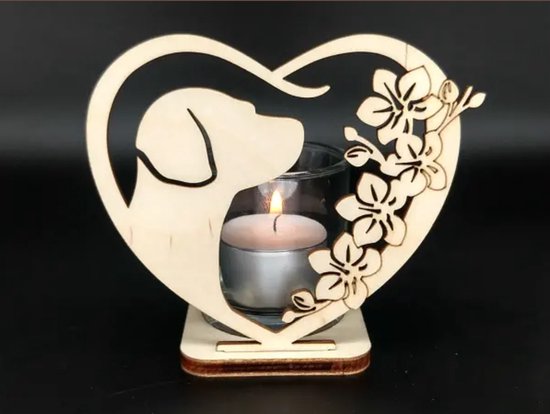 Waxinehouder incl glas Labrador 10x12cm blank berken