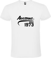 Wit T shirt met print van " Awesome sinds 1973 " print Zwart size L