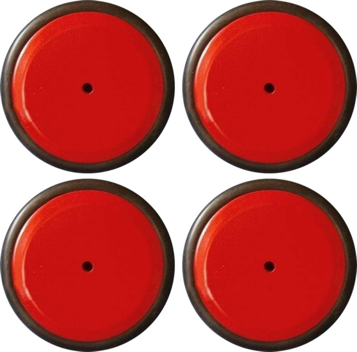 DW4Trading Massief Houten Wielen met Rubber Rand - Set van 4 Stuks - Rood
