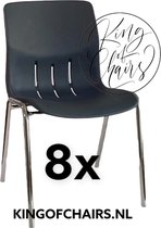 King of Chairs -set van 8- model KoC Denver antraciet met verchroomd onderstel. Kantinestoel stapelstoel kuipstoel vergaderstoel tuinstoel kantine stoel stapel stoel Jolanda kantinestoelen stapelstoelen kuipstoelen stapelbare Napels eetkamerstoel