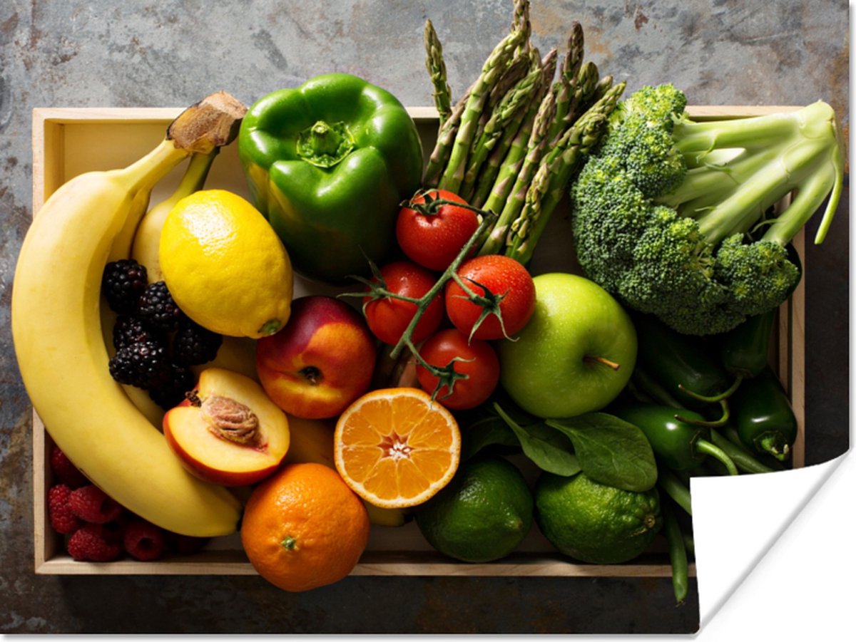 Poster Krat - Fruit - Regenboog - 120x90 cm