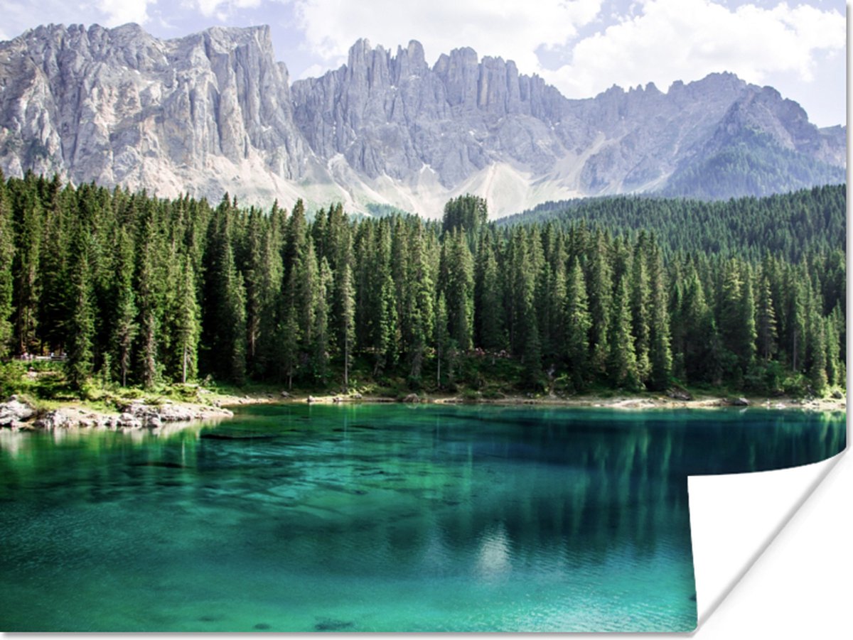 Poster Berg - Bomen - Water - 80x60 cm