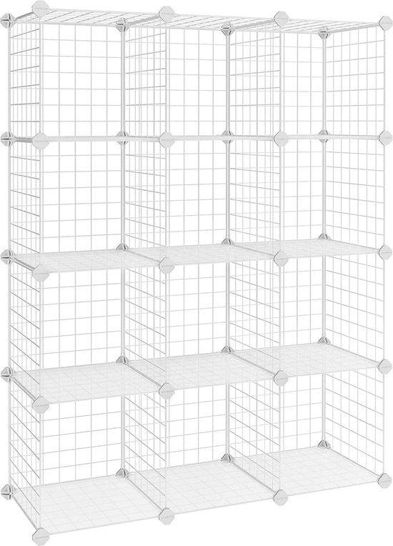 Reksysteem Staande kast 12 vakken - Opbergkast - rekken van draadraster 93 x 31 x 123 cm - Wit
