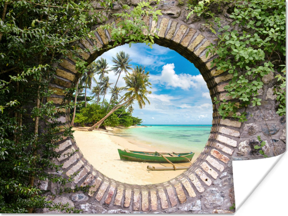 Poster Strand - Palmboom - Doorkijk - Kano - 80x60 cm