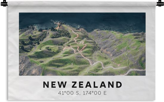 Wandkleed - Wanddoek - Nieuw Zeeland - Water - Groen - Strand - 90x60 cm - Wandtapijt