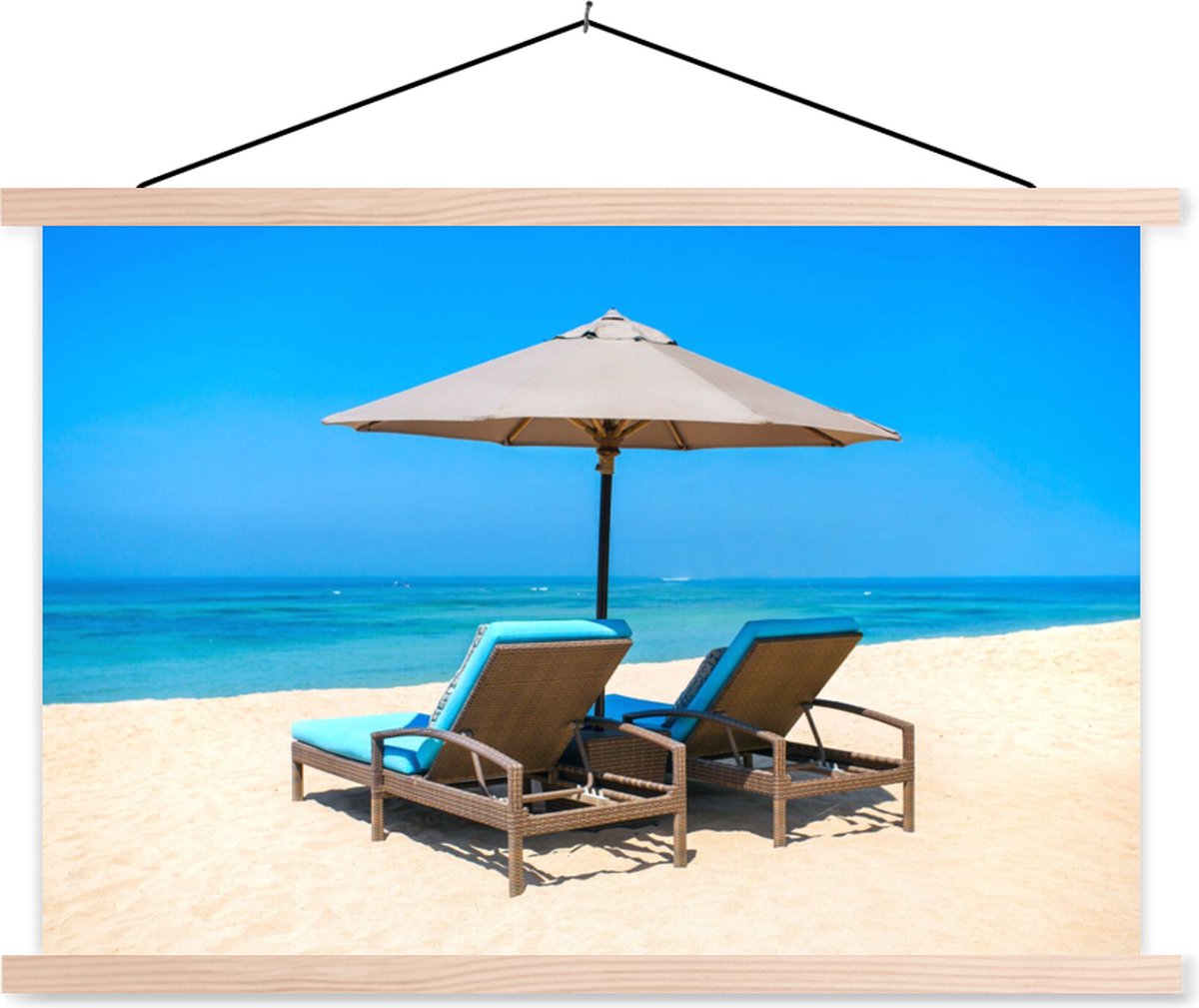 Posterhanger incl. Poster 150x100 cm - Schoolplaat - Strandstoel - Parasol - Zomer - Zee -