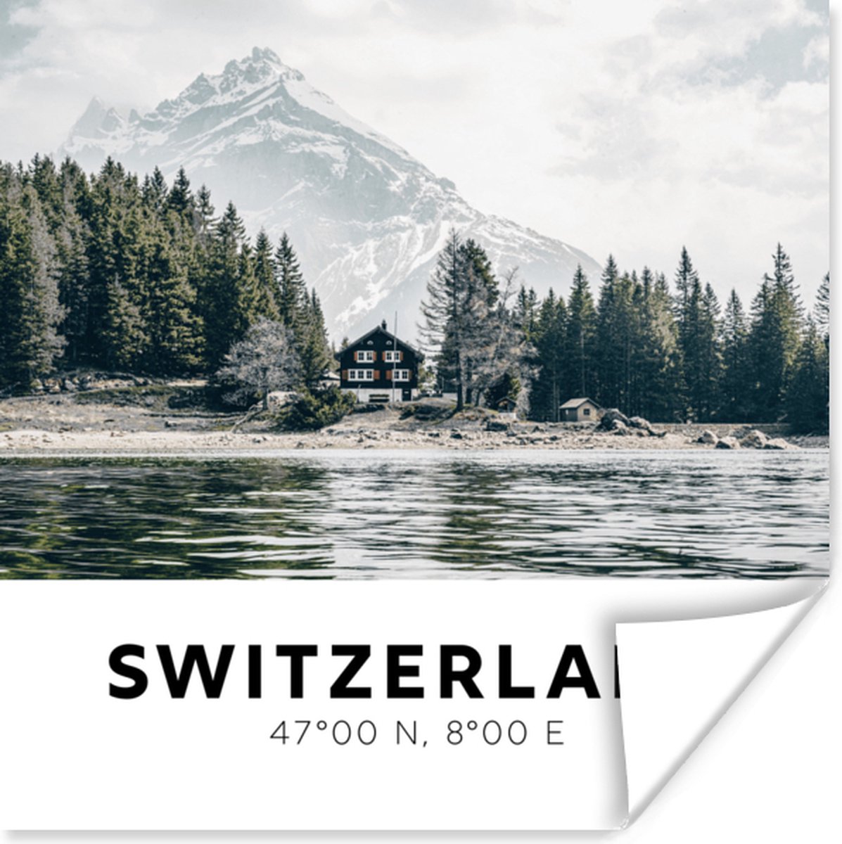 Poster Zwitserland - Berg - Chalet - 50x50 cm