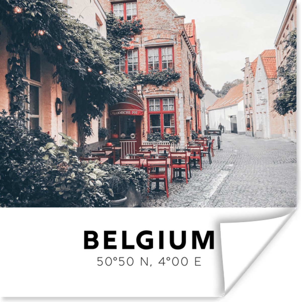 Poster België - Terras - Stad - 50x50 cm