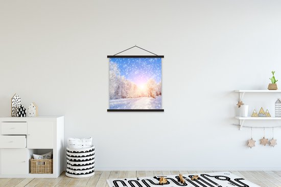 Porte-affiche avec affiche - Affiche scolaire - Neige - Soleil - Hiver - 60x60 cm - Lattes noires