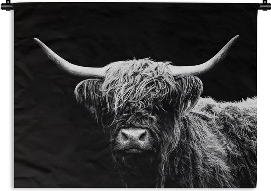 Tapisserie - Tapisserie - Highlander écossais - Vache - Zwart - Wit - Animaux - 180x135 cm - Tapisserie