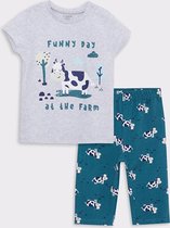 Tweedelige set T-shirt en short jongens - Funny day at the farm - Koe