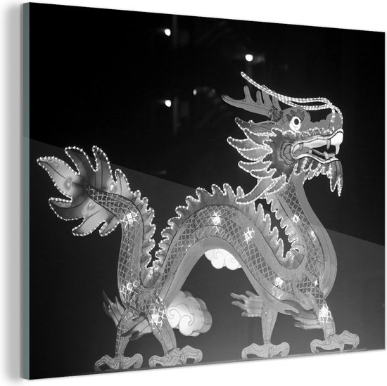 Peinture sur verre - Dragon chinois lumineux - noir et blanc - 120x90 cm -  Peintures... | bol.com