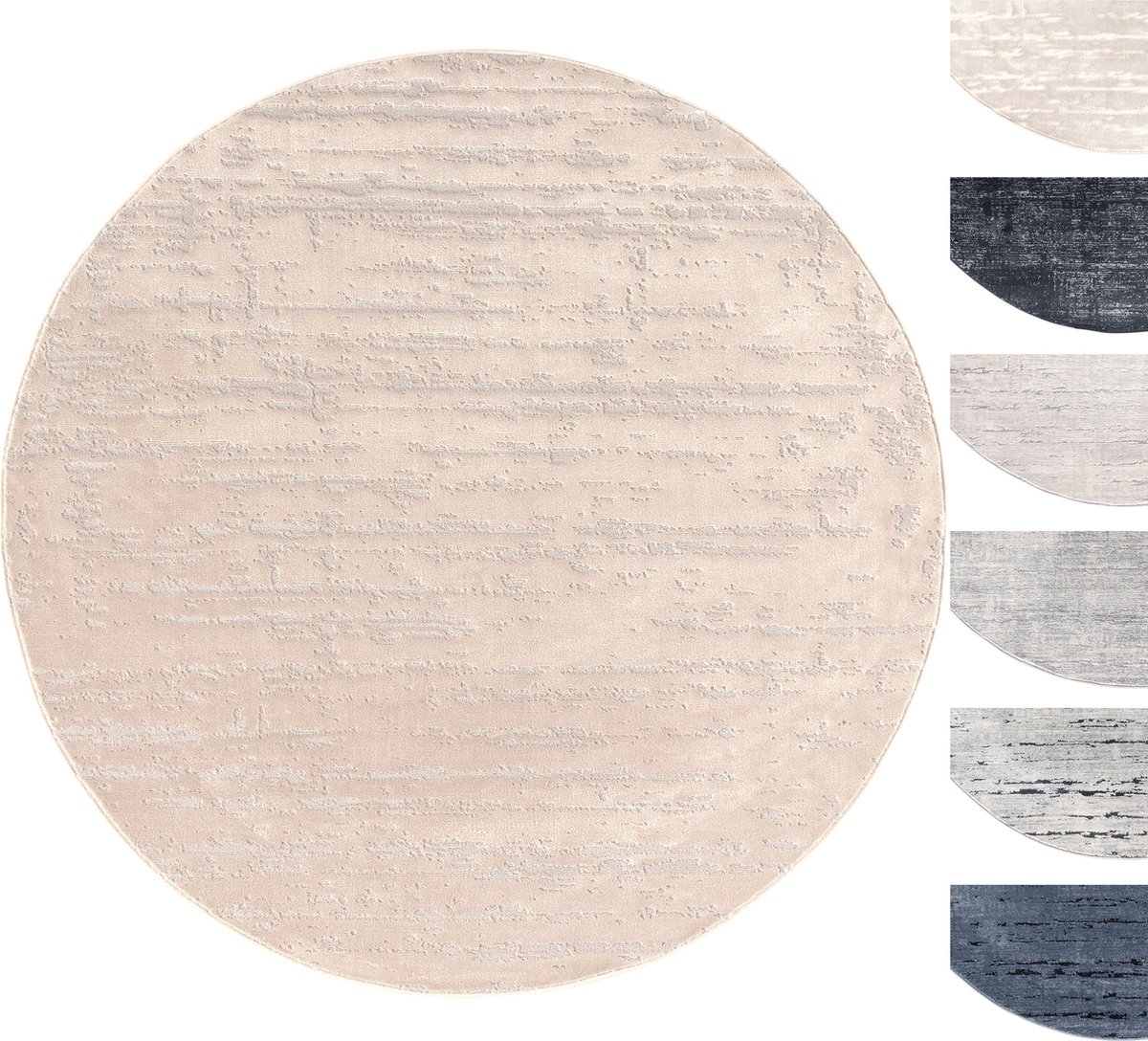 Modern Laagpolig Vloerkleed Rond – 155 cm – Beige – Premium Woonkamer Tapijt – Geschikt vo