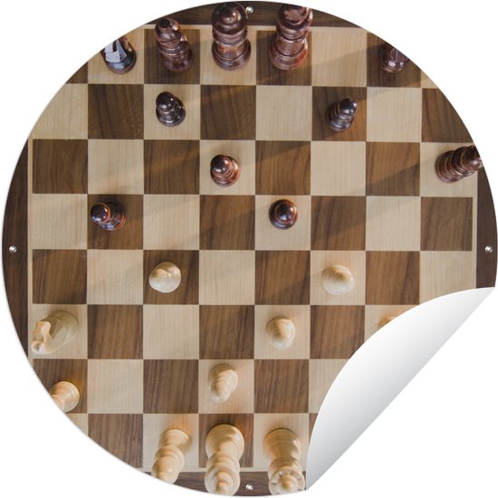 Tuincirkel Een schaakbord vol met stukken - 120x120 cm - Ronde Tuinposter - Buiten XXL / Groot formaat!