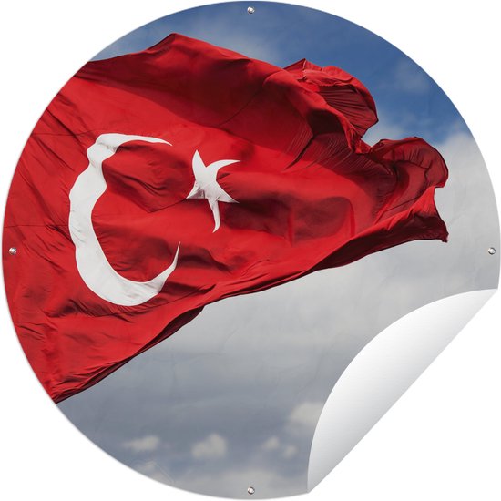 Tuincirkel Een Turkse vlag in de wind - 120x120 cm - Ronde Tuinposter - Buiten XXL / Groot formaat!