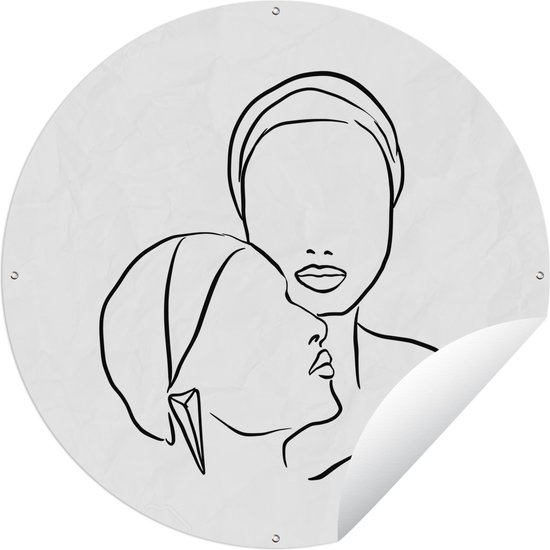 Tuincirkel Abstracte line art van twee vrouwen met hoofddoeken vierkant - 120x120 cm - Ronde Tuinposter - Buiten XXL / Groot formaat!