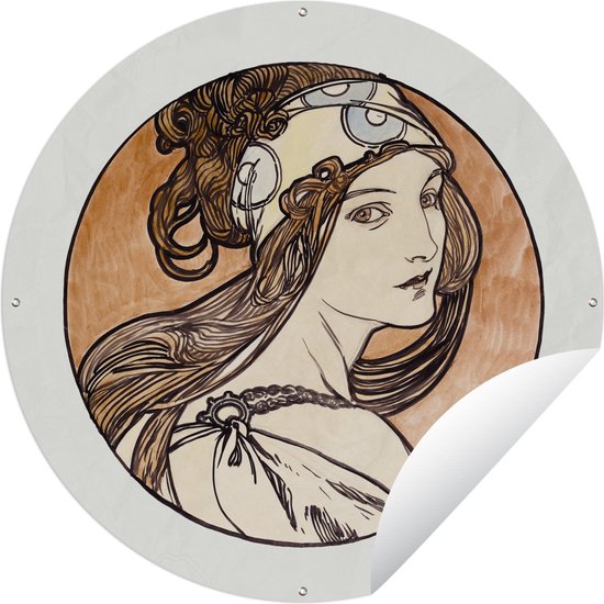 Tuincirkel Vrouw - Art nouveau - Pastel - 90x90 cm - Ronde Tuinposter - Buiten