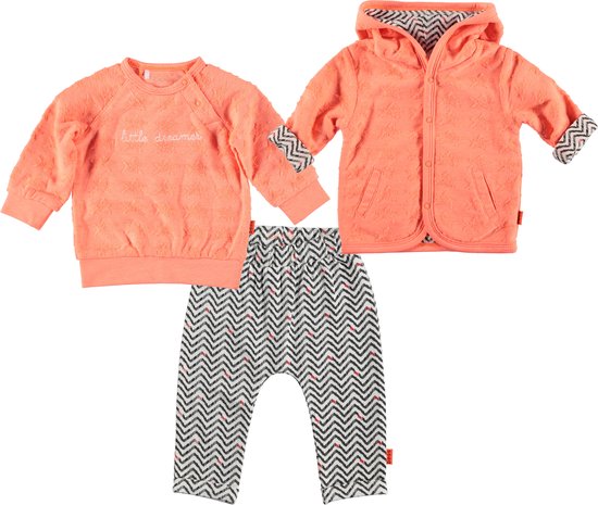 BESS - kledingset - 3delig - sweater oranje - broek wit zigzag - sweater oranje  - Maat 50