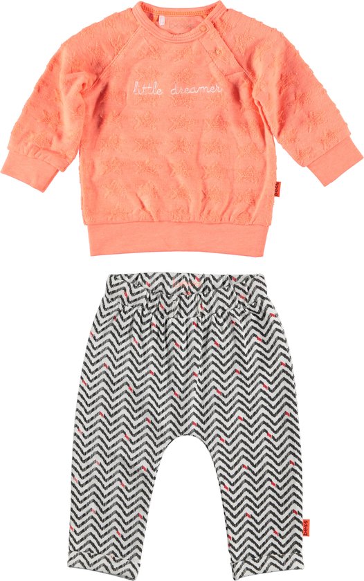 BESS - kledingset - 2delig - broek wit zigzag print - sweater oranje  - Maat 56