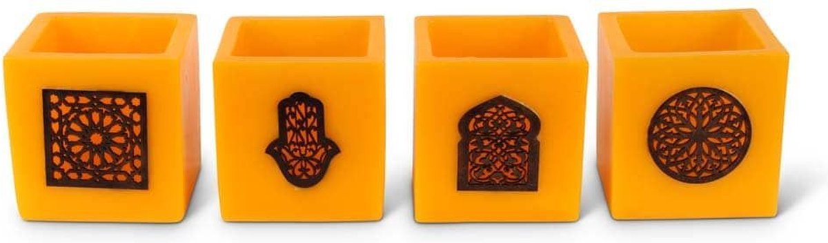 Safaary - Marokkaanse Kaars Geel Ø 12 x 12cm-Hand patroon