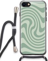 Case Company® - Hoesje met koord geschikt voor iPhone 8 hoesje met Koord - Swirl Groen - Telefoonhoesje met Zwart Koord - Extra Bescherming aan alle Kanten en Over de Schermrand