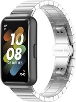 Stalen Smartwatch bandje - Geschikt voor Huawei band 7 metalen bandje - zilver - Strap-it Horlogeband / Polsband / Armband - Huawei band 7