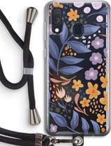 Case Company® - Hoesje met koord geschikt voor Samsung Galaxy A40 hoesje met Koord - Flowers with blue leaves - Telefoonhoesje met Zwart Koord - Bescherming aan alle Kanten en Over de Schermrand
