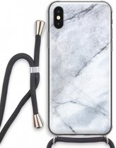 Case Company® - iPhone XS hoesje met Koord - Witte marmer - Telefoonhoesje met Zwart Koord - Extra Bescherming aan alle Kanten en Over de Schermrand