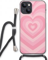 Case Company® - Hoesje met koord geschikt voor iPhone 13 hoesje met Koord - Hart Roos - Telefoonhoesje met Zwart Koord - Extra Bescherming aan alle Kanten en Over de Schermrand