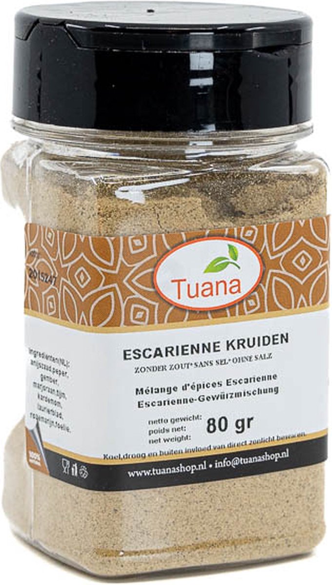 Goedkoopste Tuana Kruiden - Escarienne Kruiden - Bakje 70 Gram - Kruiden Zonder Zout - KP0069