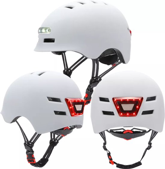 Fietshelm met voor en achterlichtLED licht SMART helmScooter, fiets