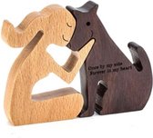 Houten beeldje - Natuurlijk hout - Beeld - Decoratief - Hout - Vrouw - Hond - Tekst - X11