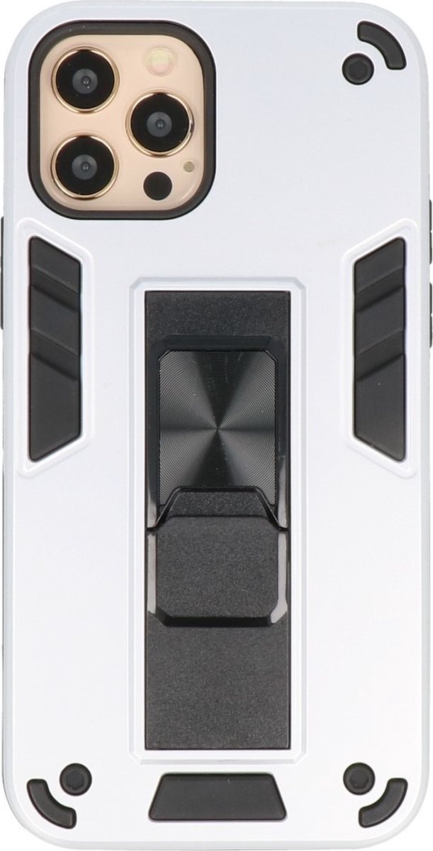 Hoesje Stand Hardcase Back Cover Color Zilver geschikt voor Iphone 12 of voor 12 Pro