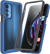 Motorola Edge 20 Pro Hoesje | Met ingebouwde screenprotector | Full Protect valbescherming | Doorzichtig / Blauw