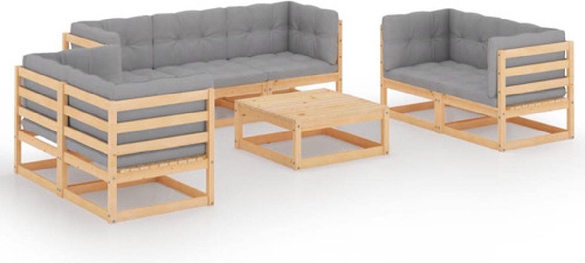 vidaXL 8-delige Loungeset met kussens massief grenenhout