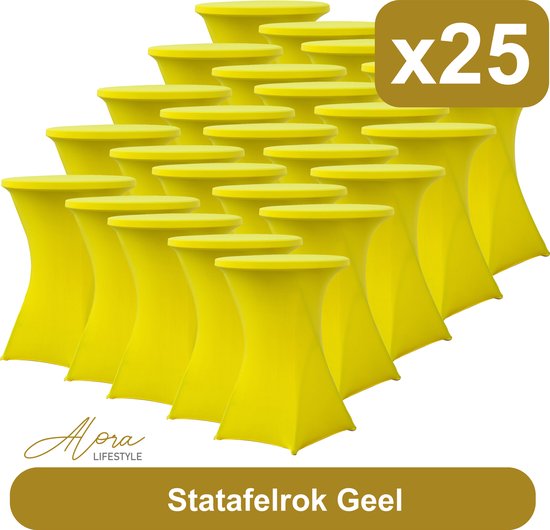 Statafelrok geel 80 cm - per 25 - partytafel - Alora tafelrok voor statafel - Statafelhoes - Bruiloft - Cocktailparty - Stretch Rok - Set van 25