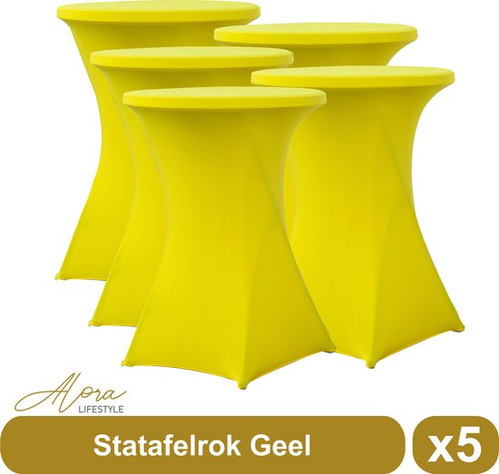 Statafelrok geel 80 cm - per 5 - partytafel - Alora tafelrok voor statafel - Statafelhoes - Bruiloft - Cocktailparty - Stretch Rok - Set van 5