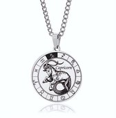 ICYBOY 18K Roestvrije Stalen Ketting Met Ronde Zodiac Sterrenbeeld Pendant [Steenbok] [60 cm] Silver Plating Stainless Steel Round Horoscope Pendant Necklace